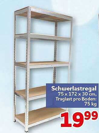 Schwerlastregal 75 x 172 x 30 cm, Traglast pro Boden: 75 kg