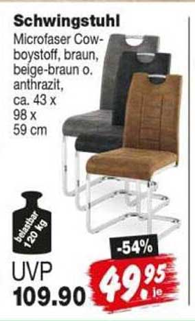 Schwingstuhl Mikrofaser Cow-boystoff, braun, beige-braun o. anthrazit, ca. 43 x 98 x 59 cm