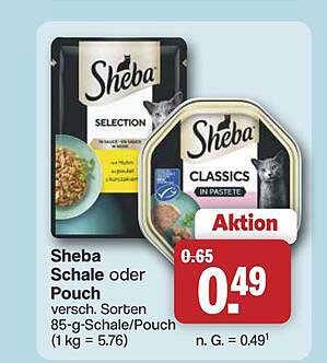 Sheba Schale oder Pouch versch. Sorten 85-g-Schale/Pouch (1 kg = 5.76)