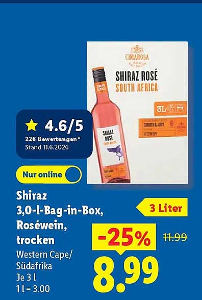 Shiraz 3,0-l-Bag-in-Box, Roséwein, trocken