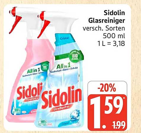 Sidolin Glasreiniger versch. Sorten 500 ml 1 L = 3,18