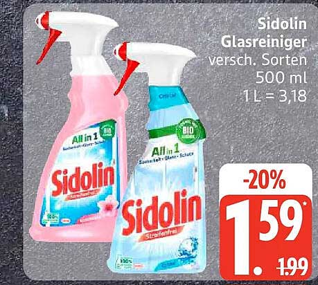 Sidolin Glasreiniger versch. Sorten 500 ml 1 L = 3,18