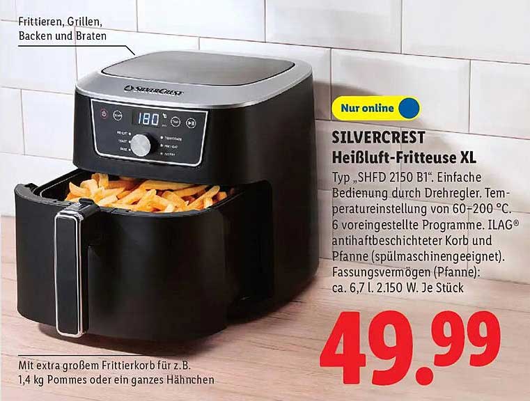 SILVERCREST Heißluft-Fritteuse XL