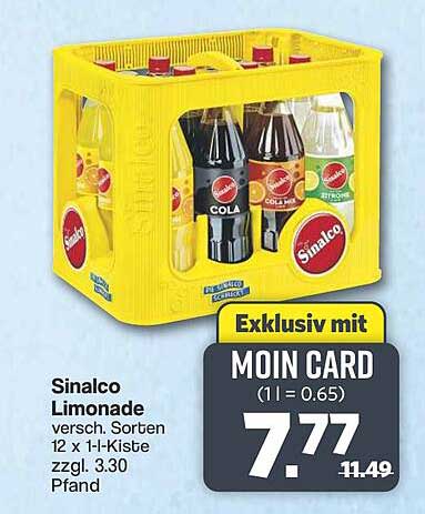 Sinalco Limonade versch. Sorten 12 x 1-l-Kiste zzgl. 3.30 Pfand