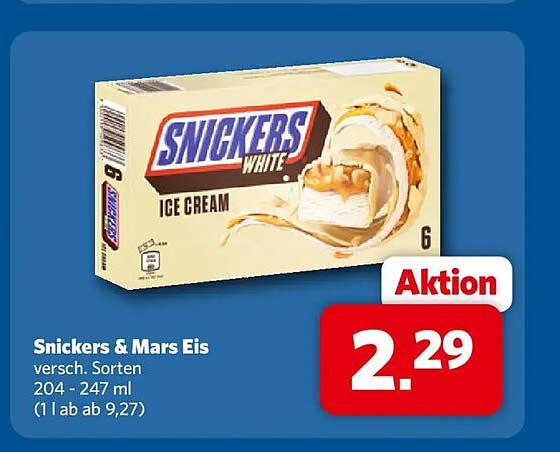 Snickers & Mars Eis versch. Sorten 204 - 247 ml (1 l ab 9,27)