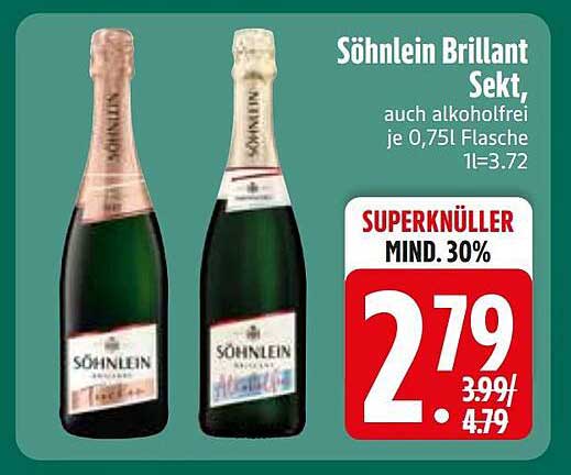 Söhnlein Brillant Sekt, auch alkoholfrei je 0,75l Flasche 1l=3.72
