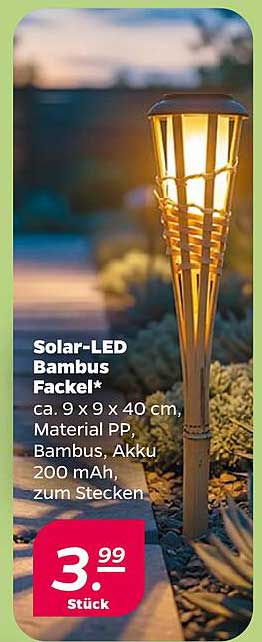 Solar-LED Bambus Fackel* ca. 9 x 9 x 40 cm, Material PP, Bambus, Akku 200 mAh, zum Stecken