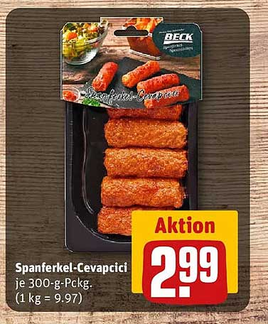 Spanferkel-Cevapcici je 300-g-Packung (1 kg = 9.97)