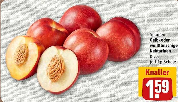 Spanien: Gelb- oder weißfleischige Nektarinen, Kl. I, je 1-kg-Schale