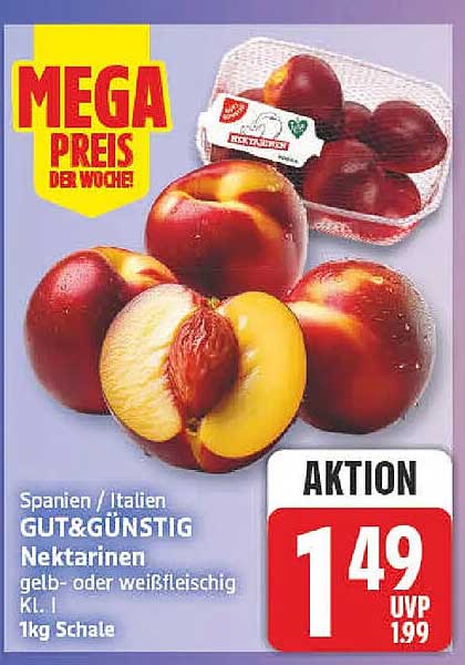 Spanien / Italien GUT&GÜNSTIG Nektarinen gelb- oder weißfleischig Kl. I 1kg Schale