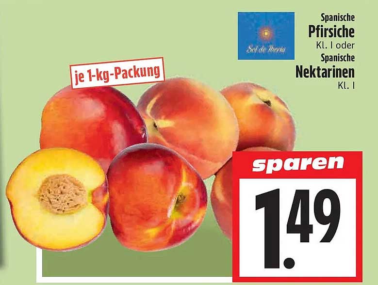 Spanische Pfirsiche Kl. I oder Spanische Nektarinen Kl. I je 1-kg-Packung
