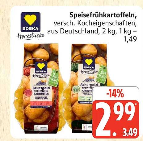 Speisefrühkartoffeln, versch. Kocheigenschaften, aus Deutschland, 2 kg, 1 kg = 1,49