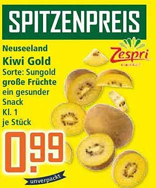 SPITZENPREIS Neuseeland Kiwi Gold Sorte: Sungold große Früchte ein gesunder Snack Kl. 1 je Stück