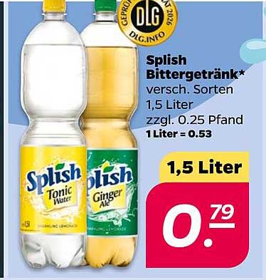 Splish Bittergetränk* versch. Sorten 1,5 Liter zzgl. 0.25 Pfand 1 Liter = 0.53