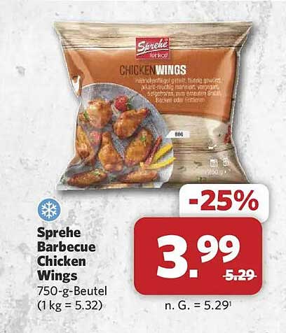 Sprehe Barbecue Chicken Wings 750-g-Beutel (1 kg = 5.32)