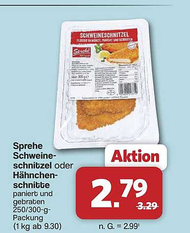 Sprehe Schweineschnitzel oder Hähnchenschnitte paniert und gebraten 250/300-g-Packung