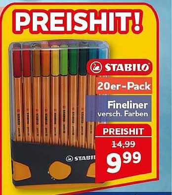 STABILO 20er-Pack Fineliner versch. Farben PREISHIT