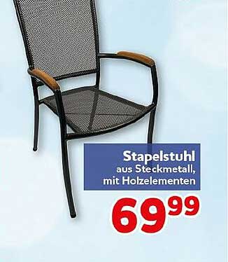 Stapelstuhl aus Steckmetall, mit Holzelementen