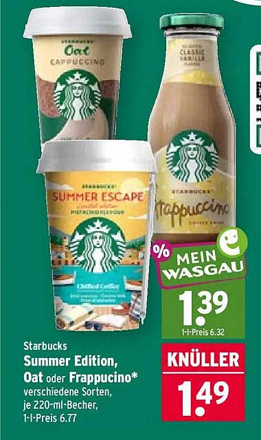 Starbucks Summer Edition, Oat oder Frappuccino* verschiedene Sorten, je 220-ml-Becher, 1-l-Preis 6.77