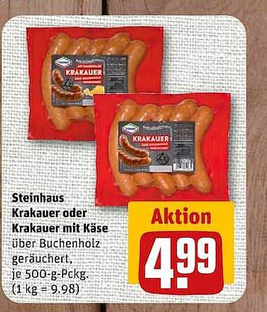 Steinhaus Krakauer oder Krakauer mit Käse über Buchenholz geräuchert, je 500-g-Packg. (1 kg = 9,98)