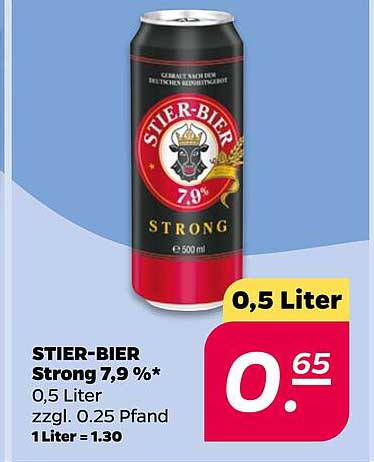 STIER-BIER Strong 7,9 %* 0,5 Liter zzgl. 0.25 Pfand 1 Liter = 1.30