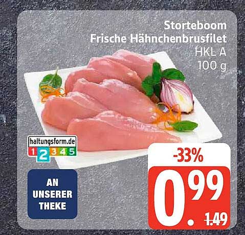 Storeboom Frische Hähnchenbrustfilet HKL A 100 g