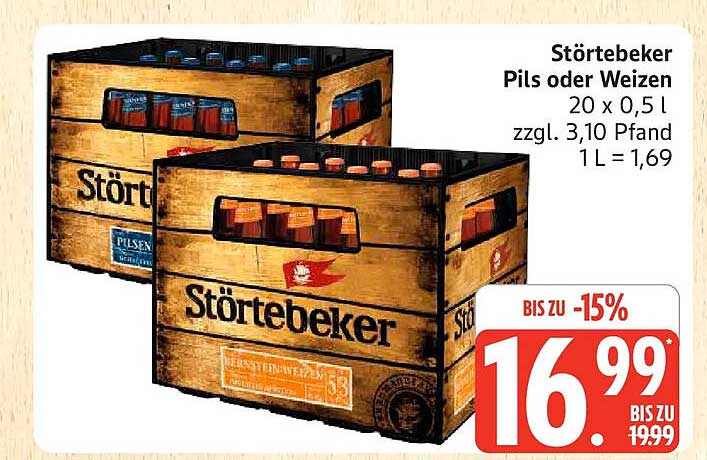 Störtebeker Pils oder Weizen 20 x 0,5 l zzgl. 3,10 Pfand 1 L = 1,69