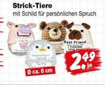 Strick-Tiere mit Schild für persönlichen Spruch