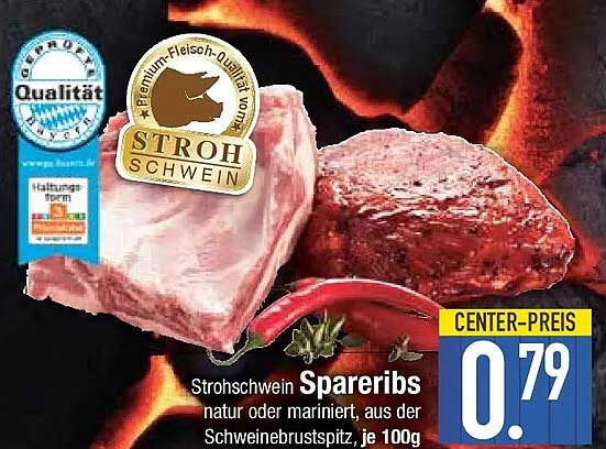 Strohschwein Spareribs natur oder mariniert, aus der Schweinebrustspitz, je 100g