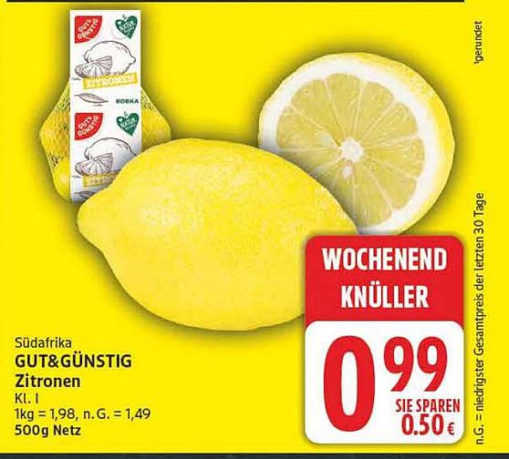 Südafrika GUT&GÜNSTIG Zitronen Kl. I 1kg = 1,98, n.G. = 1,49 500g Netz