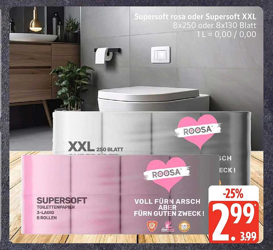 Supersoft rosa oder Supersoft XXL 8x250 oder 8x130 Blatt 1L = 0,00 / 0,00