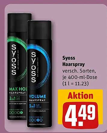 Syoss Haarspray versch. Sorten, je 400-ml-Dose (1 l = 11.23)