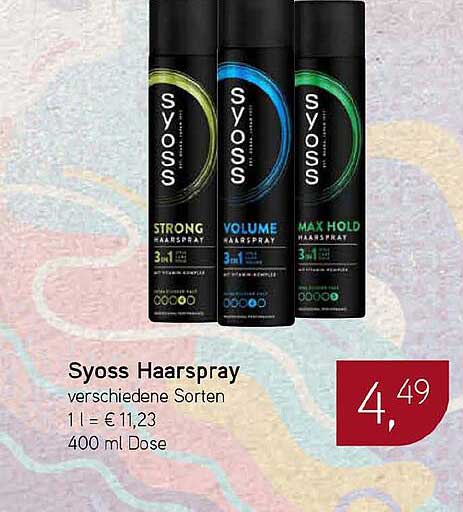 Syoss Haarspray verschiedene Sorten 1 l = € 11,23 400 ml Dose