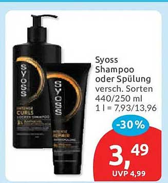 Syoss Shampoo oder Spülung versch. Sorten 440/250 ml 1 l = 7,93/13,96