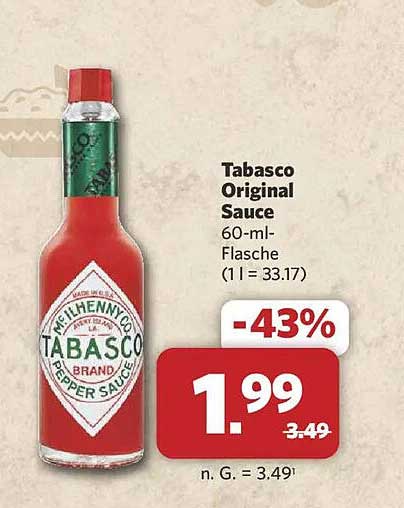 Tabasco Original Sauce 60-ml-Flasche (1 l = 33.17)