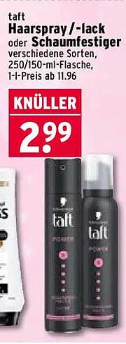 taft Haarspray/-lack oder Schaumfestiger verschiedene Sorten, 250/150-ml-Flasche, 1 l-Preis ab 11.96