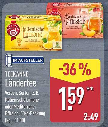 TEEKANNE Ländertee Versch. Sorten, z. B. Italienische Limone oder Mediterraner Pfirsich, 50-g-Packung