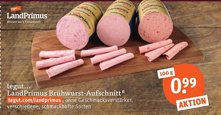 tegut... LandPrimus Brühwurst-Aufschnitt