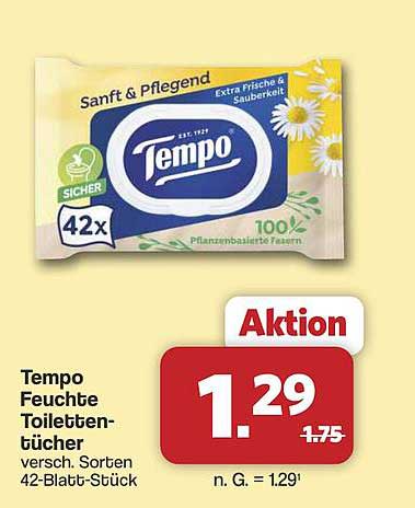 Tempo Feuchte Toilettentücher versch. Sorten 42-Blatt-Stück