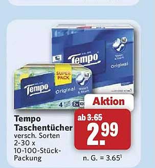Tempo Taschentücher versch. Sorten 2-30 x 10-100-Stück-Packung
