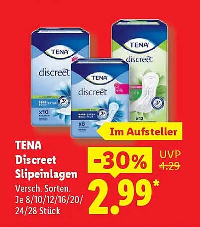 TENA Discreet Slipeinlagen Versch. Sorten. Je 8/10/12/16/20/24/28 Stück