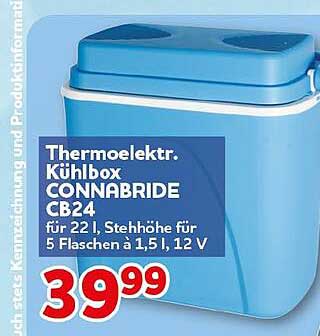 Thermoelektr. Kühlbox CONNABRIDE CB24 für 22 l, Stehhöhe für 5 Flaschen à 1,5 l, 12 V