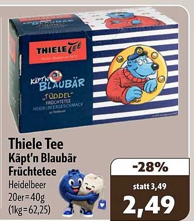 Thiele Tee Käpt'n Blaubär Früchtetee Heidelbeer 20er = 40g (1kg=62,25)