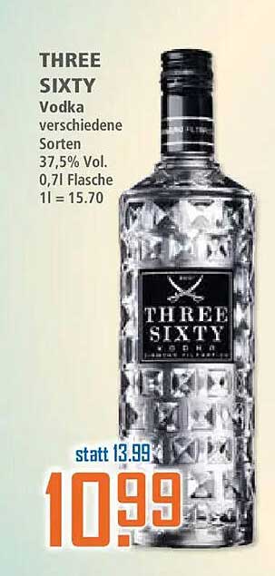 THREE SIXTY Vodka verschiedene Sorten 37,5% Vol. 0,7l Flasche 1l = 15.70
