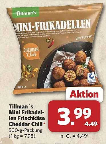 Tillman`s Mini Frikadellen Frischkäse Cheddar Chili* 500-g-Packung (1 kg = 7.98)