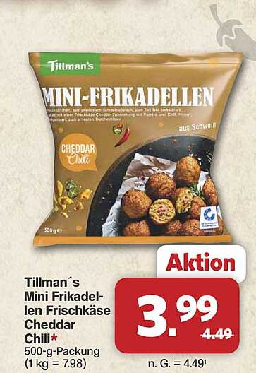 Tillman`s Mini Frikadellen Frischkäse Cheddar Chili* 500-g-Packung (1 kg = 7.98)