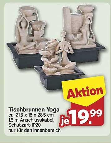 Tischbrunnen Yoga ca. 21,5 x 18 x 28,5 cm, 1,5 m Anschlusskabel, Schutzart IP20, nur für den Innenbereich