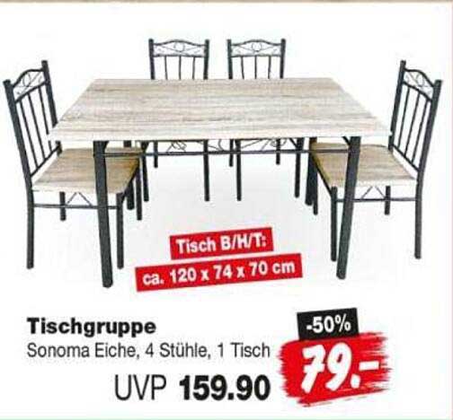 Tischgruppe Sonoma Eiche, 4 Stühle, 1 Tisch
