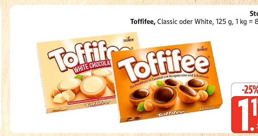 Toffifee, Classic oder White, 125 g, 1 kg = 8