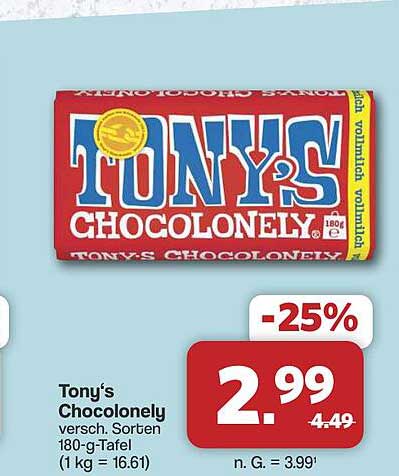 Tony's Choconelty versch. Sorten 180-g-Tafel (1 kg = 16.61)